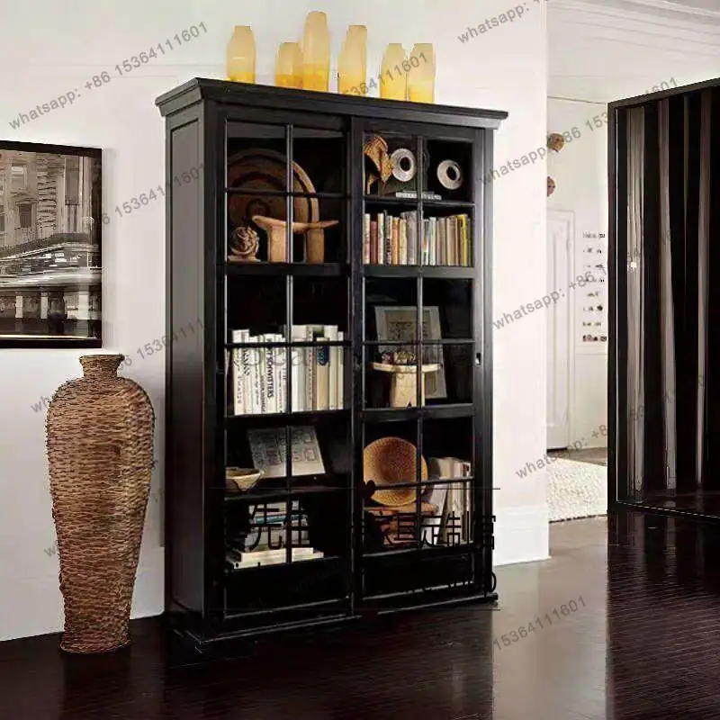 American retro solid wood sliding door bookcase living room sliding door display cabinet
American retro solid wood sliding door bookcase living room sliding door display cabinet