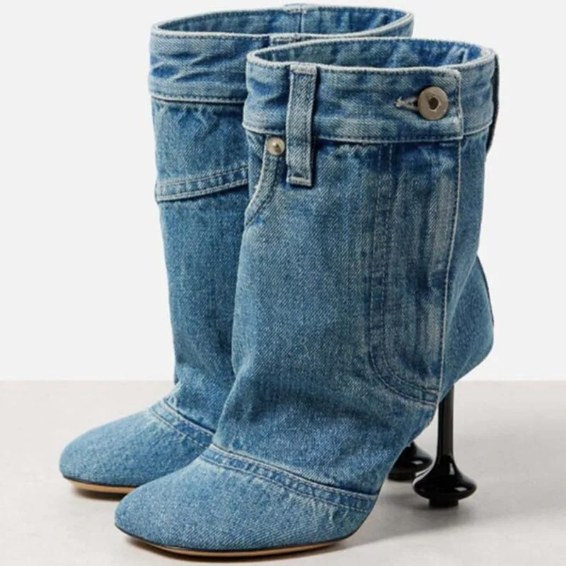 Denim Ankle Boots Women Belt Buckle Pointed Toe Stiletto Sewing Fashion Runway Female Shoes Designer Brand Stylish Leisure Shoes
Denim Ankle Boots Women Belt Buckle Pointed Toe Stiletto Sewing Fashion Runway Female Shoes Designer Brand Stylish Leisure Shoes