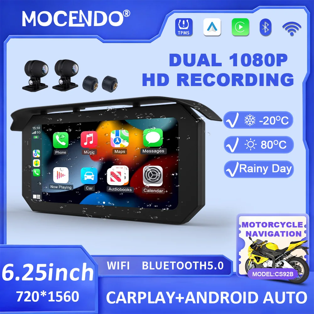 Motorcycle GPS Navigation Screen 6.25 Inch Wireless CarPlay Android Auto Motor DVR Monitor TPMS 1560x720 Display CS92B
Motorcycle GPS Navigation Screen 6.25 Inch Wireless CarPlay Android Auto Motor DVR Monitor TPMS 1560x720 Display CS92B