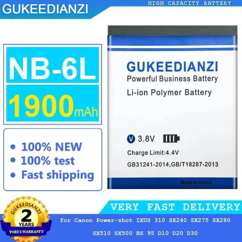 Camera Battery Fast Charging For Canon Power-Shot Ixus 310 SX240 SX275 SX280 SX510 SX500 HS 95 D10 D20 D30 1900Mah NB-6L
Camera Battery Fast Charging For Canon Power-Shot Ixus 310 SX240 SX275 SX280 SX510 SX500 HS 95 D10 D20 D30 1900Mah NB-6L