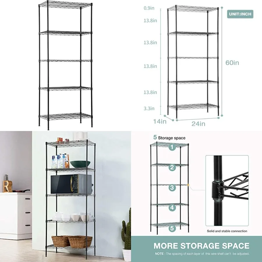 14Dx24Wx60H Wire Rack 5 Shelf Storage Unit Wire Shelving Unit Metal Shelf Organizer Heavy Duty Certification Commercial Grade R
14Dx24Wx60H Wire Rack 5 Shelf Storage Unit Wire Shelving Unit Metal Shelf Organizer Heavy Duty Certification Commercial Grade R