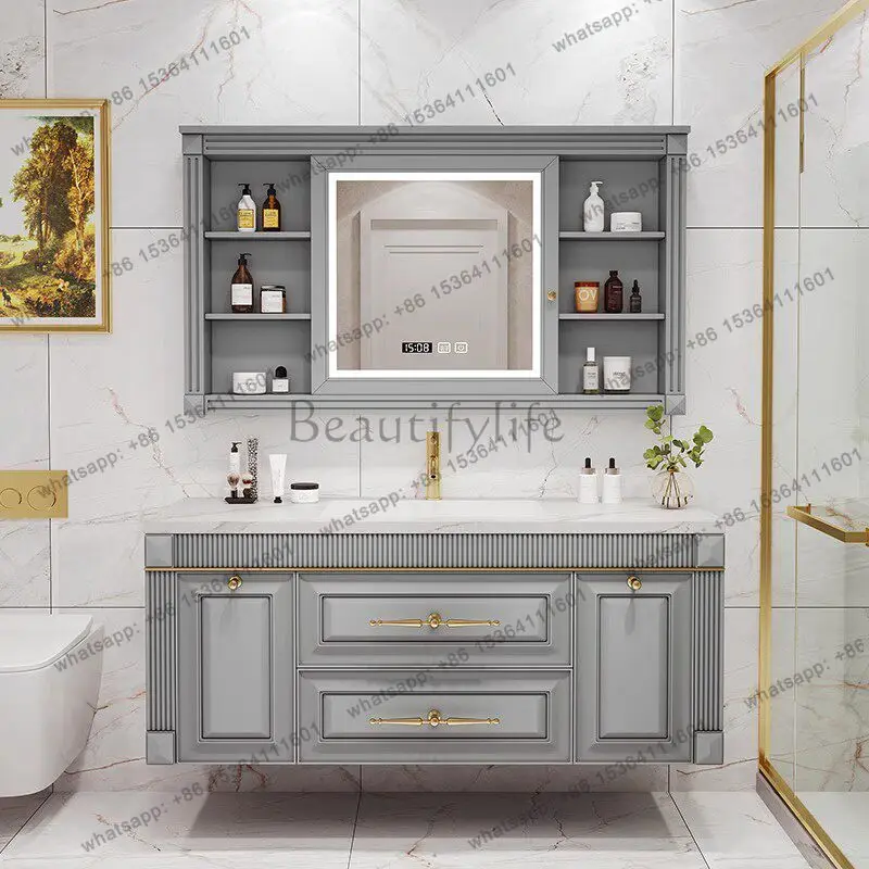 American oak rock slab seamless basin bathroom cabinet combination washbasin mirror cabinet
American oak rock slab seamless basin bathroom cabinet combination washbasin mirror cabinet