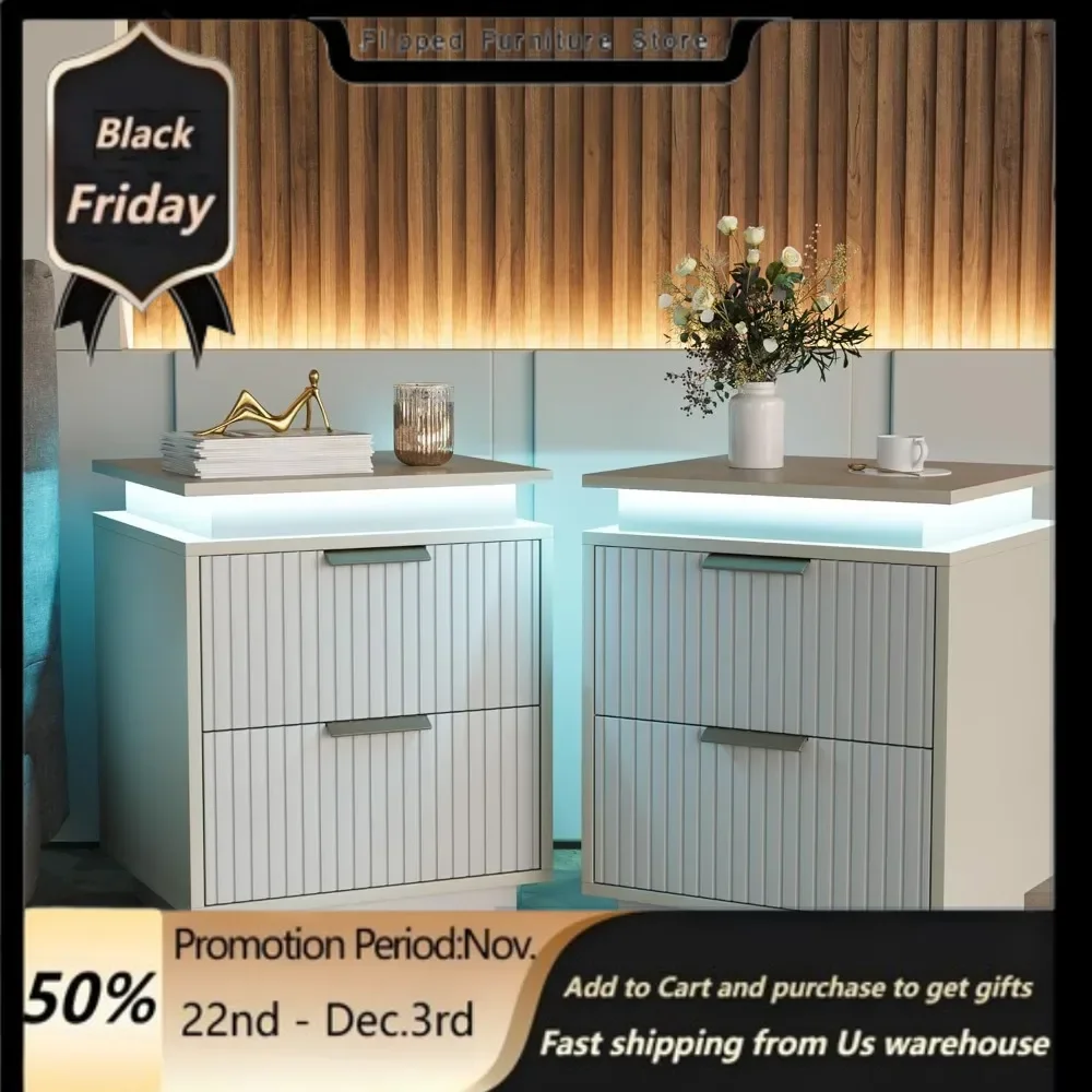 Nightstand with LED Light, Set of 2 Night Stand with Drawers, White Bedside Table, Modern End Side Table.
Nightstand with LED Light, Set of 2 Night Stand with Drawers, White Bedside Table, Modern End Side Table.