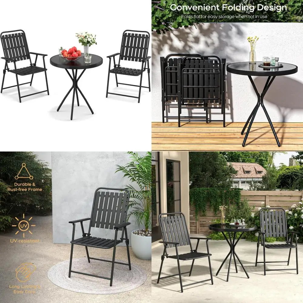 Compact Outdoor Folding Bistro Set with Table and 2 Chairs for Patio, Backyard, and Lawn
Compact Outdoor Folding Bistro Set with Table and 2 Chairs for Patio, Backyard, and Lawn