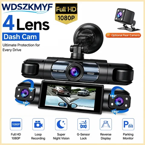 4Ch 360 Degree Car Dash Cam 1080P Video Recorder 4 Lens Auto Camera Front Rear Left Right Cabin Recording Night Vision G-Sensor