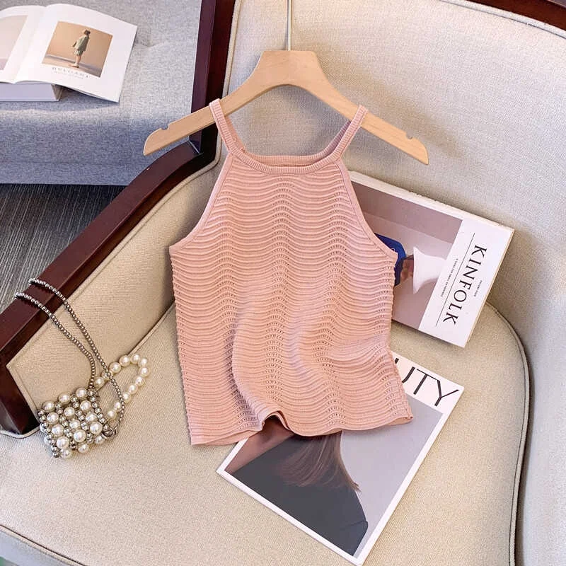 Summer Women's Knitted Halter Neck Vest Sweet Cool Short Top Thin Regular Sleeveless Straight Body Korean Style Outerwear
Summer Women's Knitted Halter Neck Vest Sweet Cool Short Top Thin Regular Sleeveless Straight Body Korean Style Outerwear