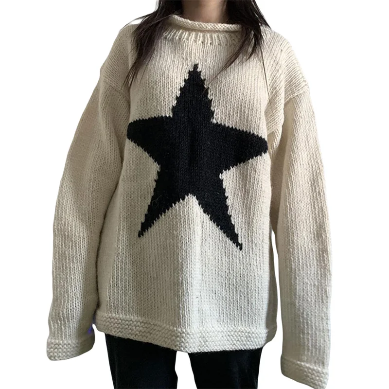 Women loose knitted Sweater Star Pattern Pullovers Ladies Round Collar Long Sleeve Knitwear Jumpers Y2k Clothes Streetwear
Women loose knitted Sweater Star Pattern Pullovers Ladies Round Collar Long Sleeve Knitwear Jumpers Y2k Clothes Streetwear