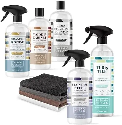 Therapy Clean Home Essentials Bundle - All-in-One Cleaning Kit for Stainless, Granite, Wood & Bath | Gift Set with Microfiber Cl
Therapy Clean Home Essentials Bundle - All-in-One Cleaning Kit for Stainless, Granite, Wood & Bath | Gift Set with Microfiber Cl