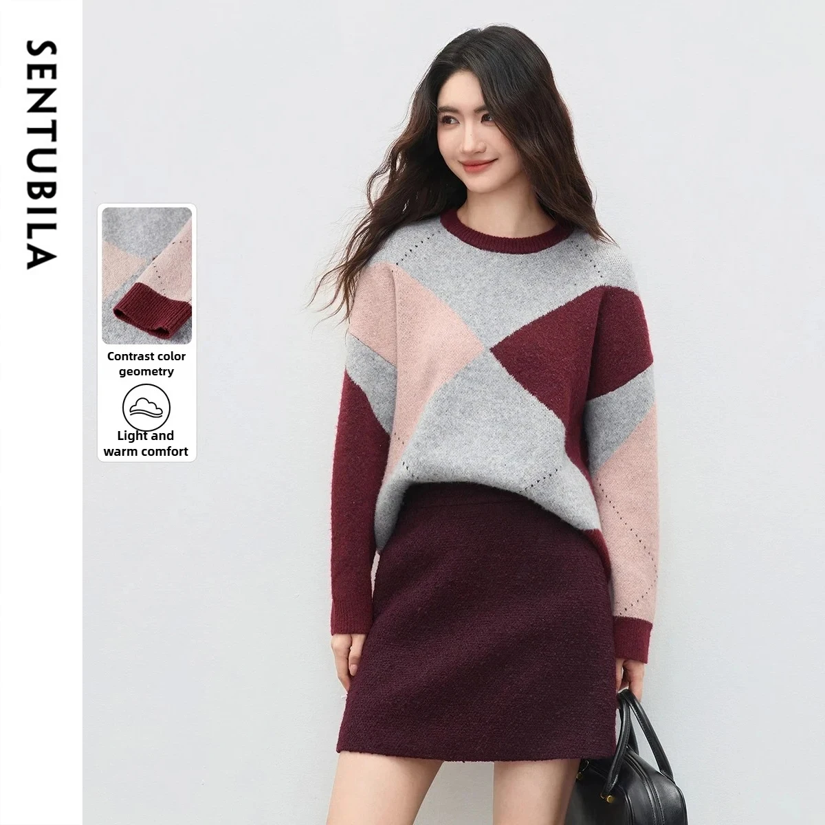 Женский свитер SENTUBILA из смесовой шерсти, осенняя коллекция 2026, с цветовыми блоками, круглый вырез, теплый, свободный крой, вязаный пуловер W54ED3765
Женский свитер SENTUBILA из смесовой шерсти, осенняя коллекция 2026, с цветовыми блоками, круглый вырез, теплый, свободный крой, вязаный пуловер W54ED3765