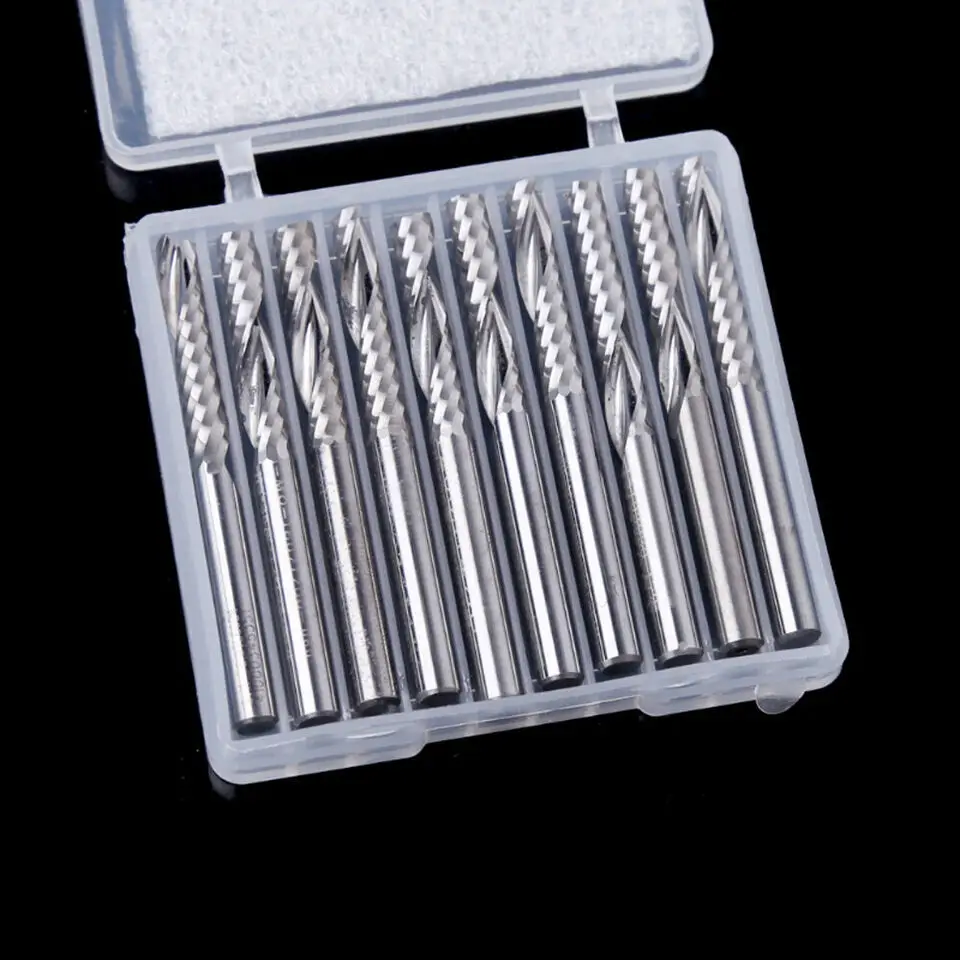 10Pcs 4mm Shank Single Flute Carbide Spiral End Mill Cutter CNC Router Bits 22mm
10Pcs 4mm Shank Single Flute Carbide Spiral End Mill Cutter CNC Router Bits 22mm