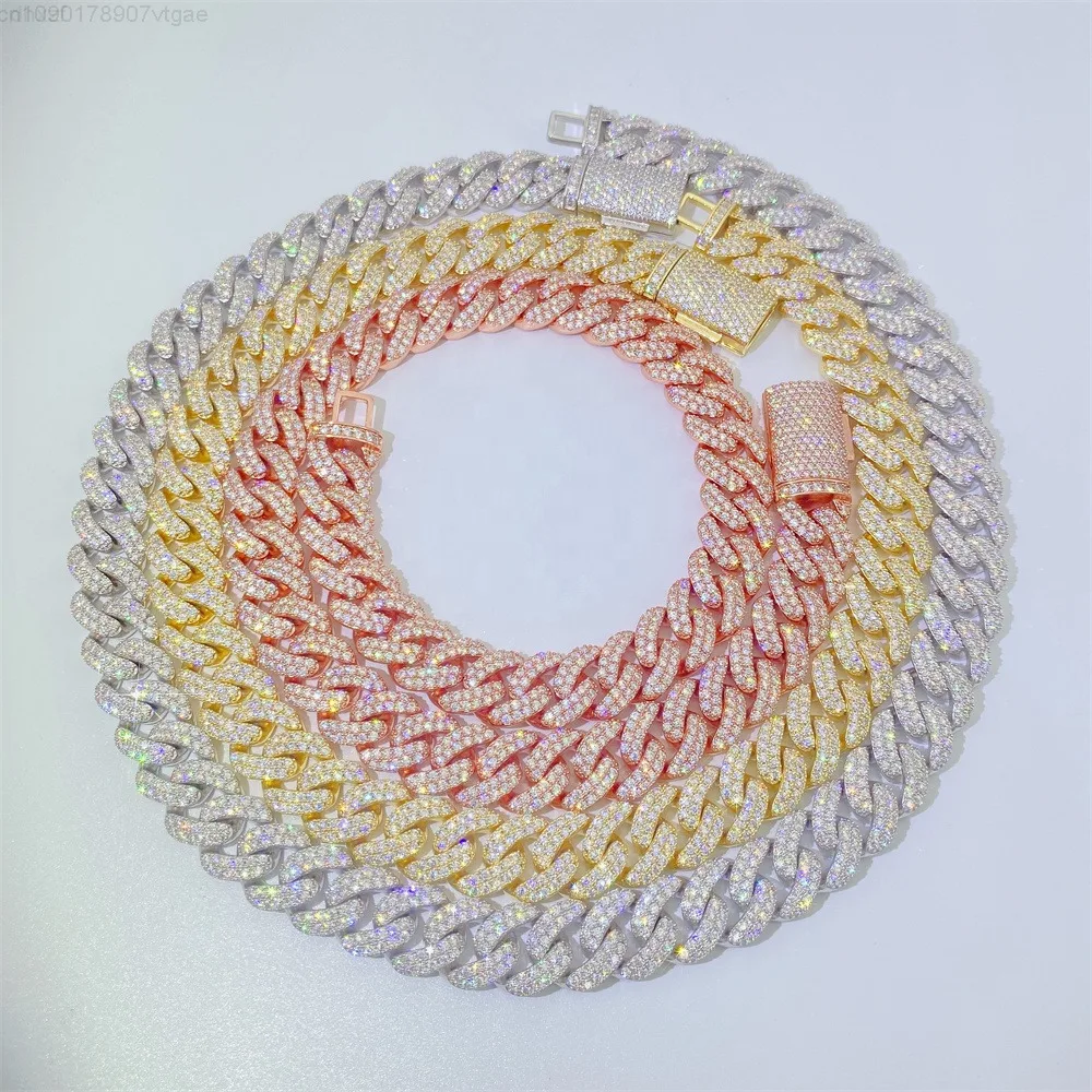 Hip Hop Rose Gold 15mm Iced Out Moissanite Diamonds Cuban Jewelry Chain Wholesale Necklace Silver Prong Cuban Link Chain
Hip Hop Rose Gold 15mm Iced Out Moissanite Diamonds Cuban Jewelry Chain Wholesale Necklace Silver Prong Cuban Link Chain