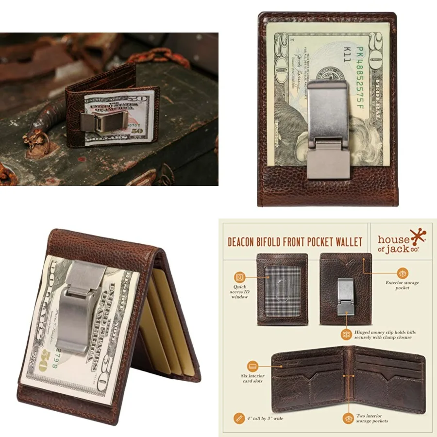 Deacon Bifold Money Clip Wallet for Men Slim Front Pocket Leather Wallet with Metal Cash Clip, Exterior ID Window and Card Hold
Deacon Bifold Money Clip Wallet for Men Slim Front Pocket Leather Wallet with Metal Cash Clip, Exterior ID Window and Card Hold