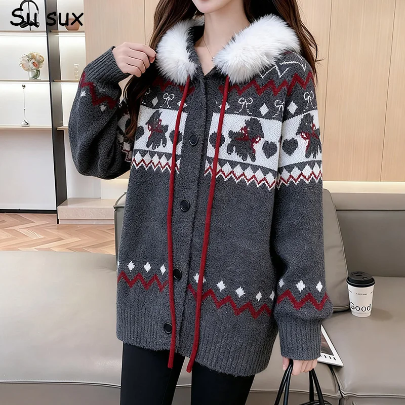 Вязаный кардиган с капюшоном с рисунком собаки, женский свитер Y2k, топы, повседневный трикотаж большого размера, японское корейское модное вязаное пальто
Вязаный кардиган с капюшоном с рисунком собаки, женский свитер Y2k, топы, повседневный трикотаж большого размера, японское корейское модное вязаное пальто