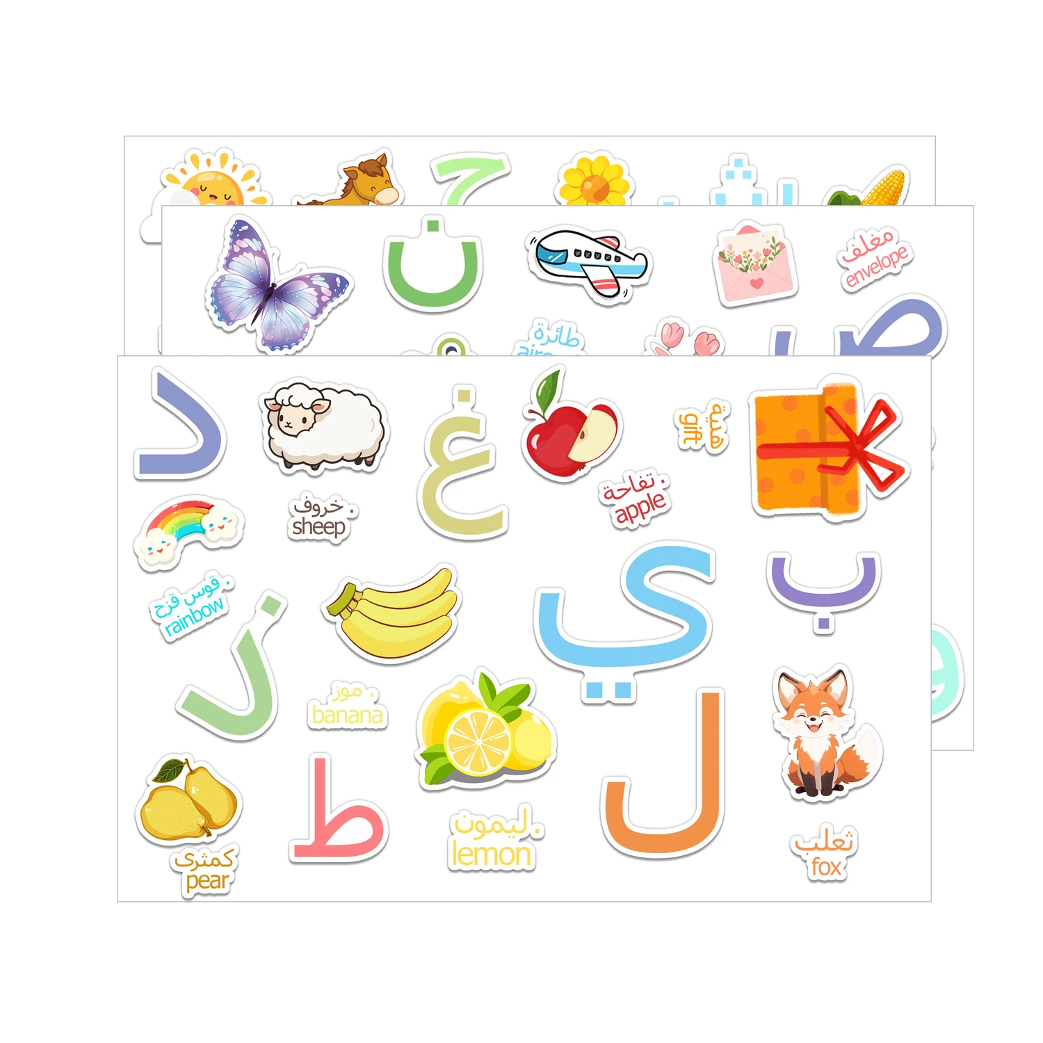 76 красочных наклеек с арабскими буквами | Уникальные двуязычные дизайнерские наклейки с экзотическими животными и фруктами, легко снимаются.
76 красочных наклеек с арабскими буквами | Уникальные двуязычные дизайнерские наклейки с экзотическими животными и фруктами, легко снимаются.
