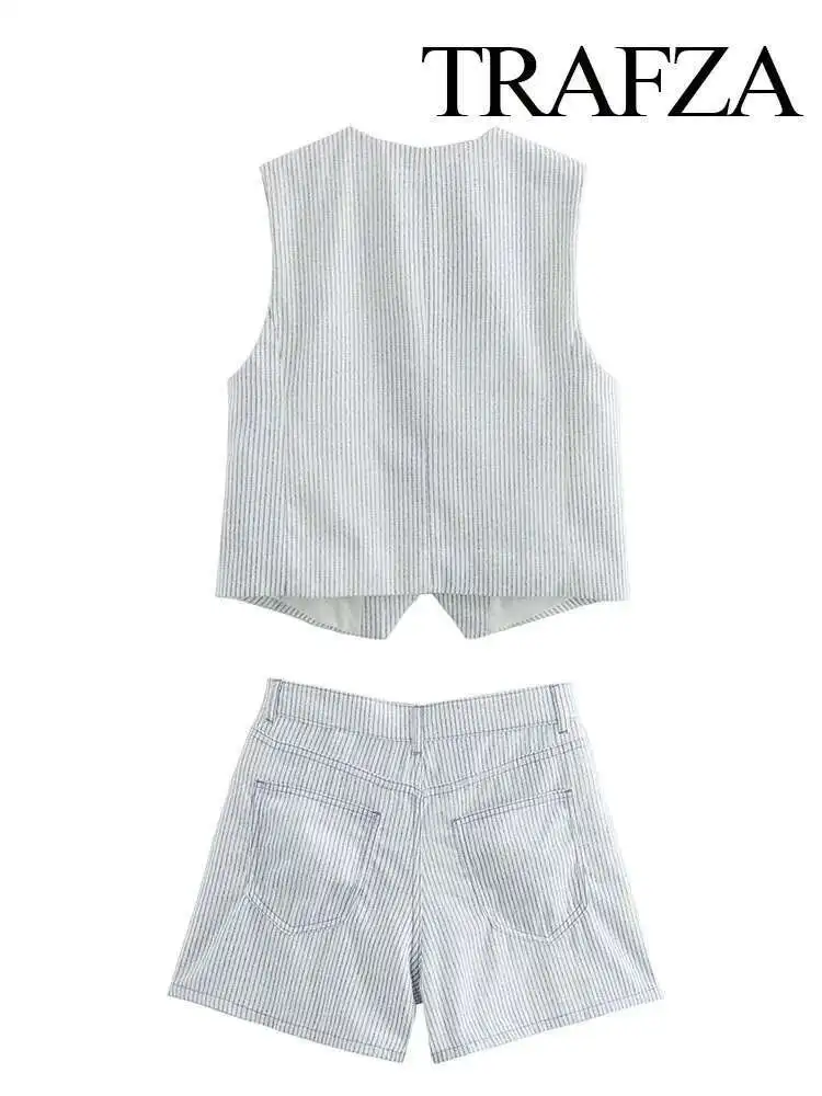 Новые летние модные женские костюмы в полоску с v-образным вырезом и рукавами, однобортный топ без рукавов + высокая талия, карман на пуговицах, тонкие короткие
Новые летние модные женские костюмы в полоску с v-образным вырезом и рукавами, однобортный топ без рукавов + высокая талия, карман на пуговицах, тонкие короткие