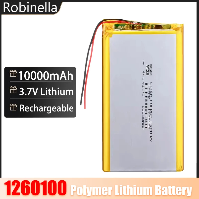 1260100 10000mAh Li-Polymer Battery 3.7V Lithium Polymer Rechargeable Battery Lipo Cells for Power Bank DIY Portable Speaker PDA
1260100 10000mAh Li-Polymer Battery 3.7V Lithium Polymer Rechargeable Battery Lipo Cells for Power Bank DIY Portable Speaker PDA