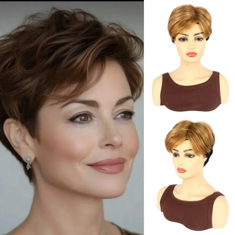Fashion Wig for European and American Women, Brown Side Part Short Straight Hair Wig
Fashion Wig for European and American Women, Brown Side Part Short Straight Hair Wig