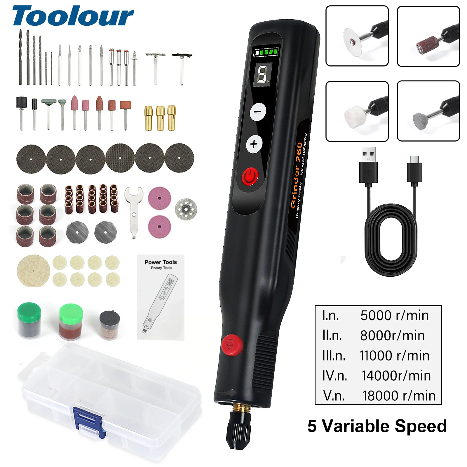 Cordless Rotary Tool Kit with 155pcs Accessories/LED Light Rechargeable Rotary Tool for Carving, Engraving, Sanding, Polishing
Cordless Rotary Tool Kit with 155pcs Accessories/LED Light Rechargeable Rotary Tool for Carving, Engraving, Sanding, Polishing
