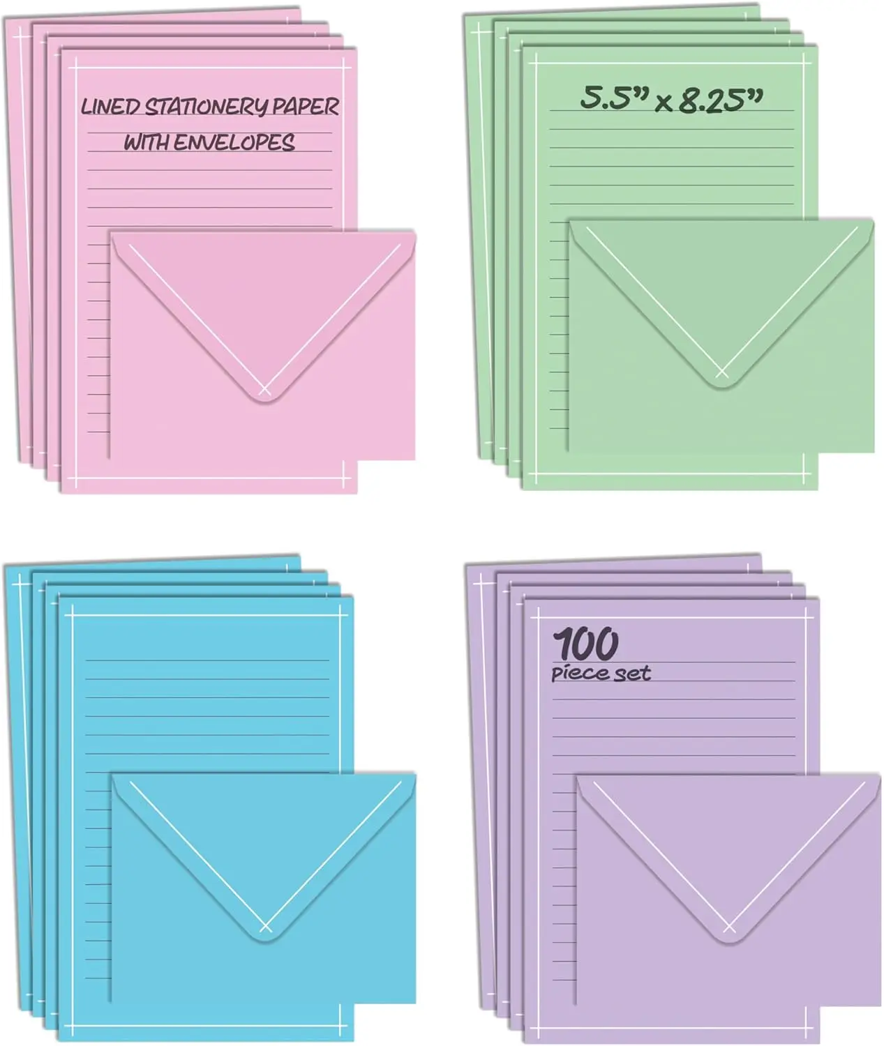 Mini Stationery Set 100 Piece with Lined Sheets and Envelopes, 5.5x8.25 inch Double Sided Printing for Letters
Mini Stationery Set 100 Piece with Lined Sheets and Envelopes, 5.5x8.25 inch Double Sided Printing for Letters