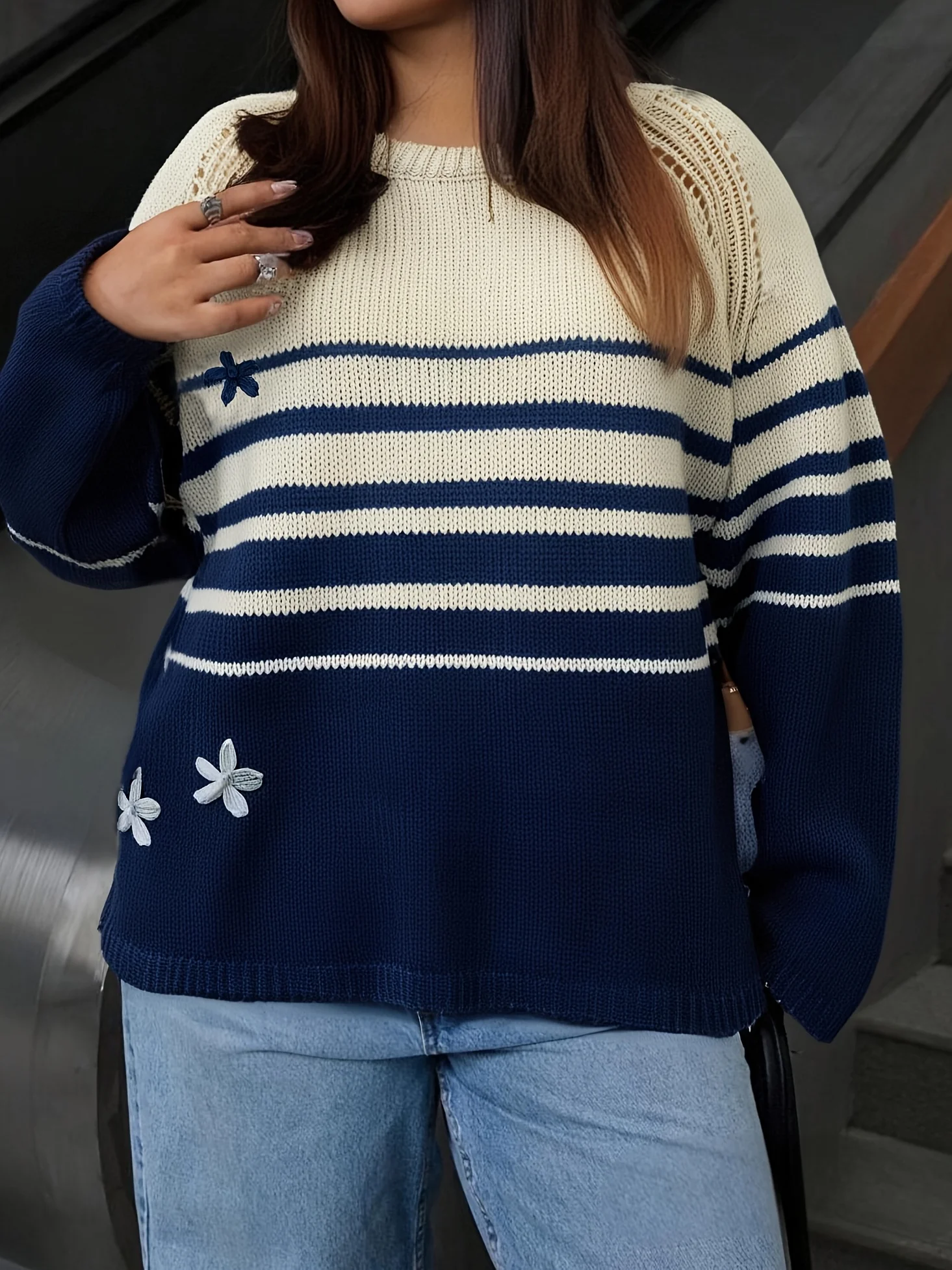 Plus Size Women Oversized Sweater Crew Neck Long Sleeve Royal Blue Apricot Striped 3D Knitting Openwork Back CasualAutumn Winter
Plus Size Women Oversized Sweater Crew Neck Long Sleeve Royal Blue Apricot Striped 3D Knitting Openwork Back CasualAutumn Winter