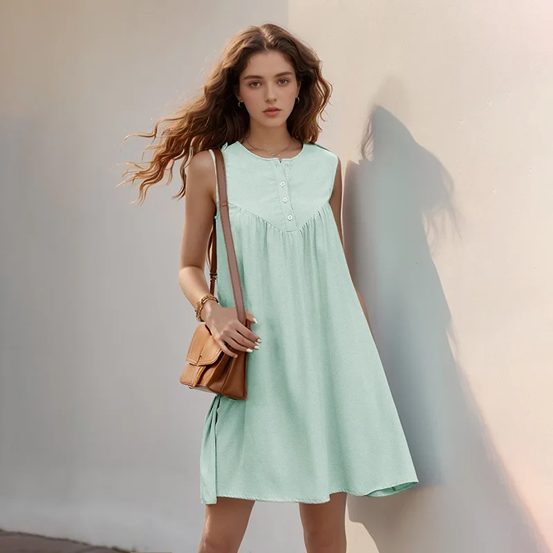 Sweet and Fresh Dress 2025 Spring and Summer Solid Color Sleeveless Pleated Dress Female
Sweet and Fresh Dress 2025 Spring and Summer Solid Color Sleeveless Pleated Dress Female