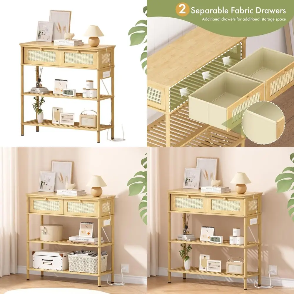 Бамбуковый консольный столик с ящиками и розетками для прихожей, гостиной и фойе
Бамбуковый консольный столик с ящиками и розетками для прихожей, гостиной и фойе