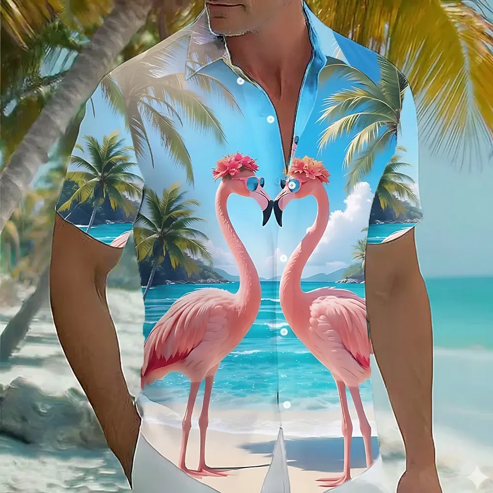 Men's Pink 3D Tropical Flamingo Palm Print Button Up Shirt, Classic Turndown Collar Hawaiian Tops for Summer Beach Daily Wear
Men's Pink 3D Tropical Flamingo Palm Print Button Up Shirt, Classic Turndown Collar Hawaiian Tops for Summer Beach Daily Wear