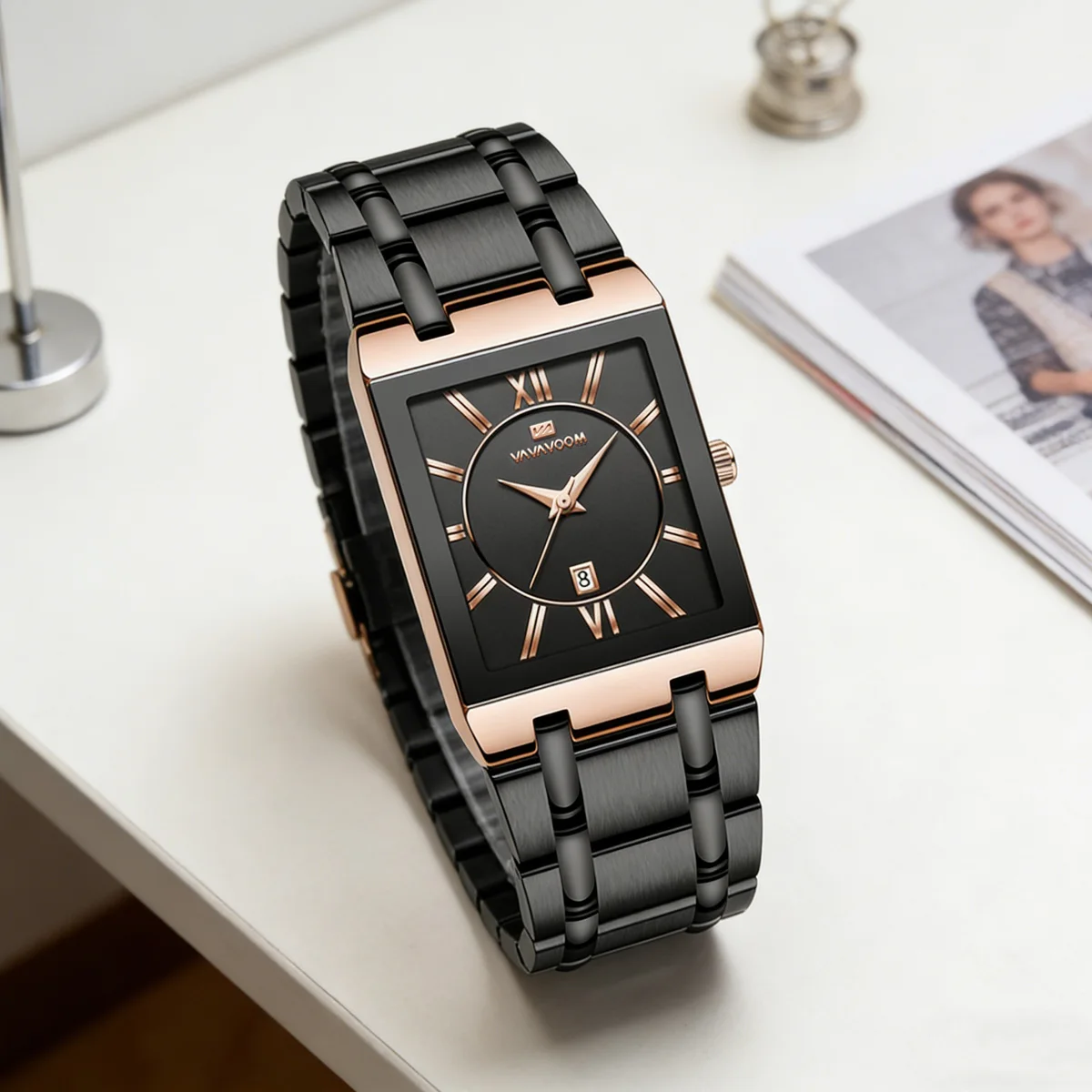 Square Men Watch 41mm Rose Gold Ring Stainless Steel Black Clock Quartz Movement Business Meeting Daily Waterproof Watch for Men
Square Men Watch 41mm Rose Gold Ring Stainless Steel Black Clock Quartz Movement Business Meeting Daily Waterproof Watch for Men