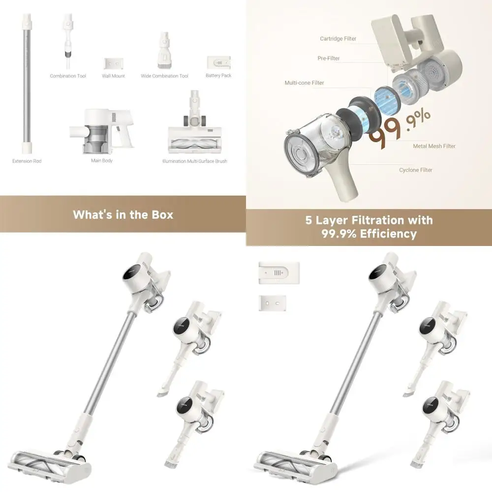 Powerful 120AW Cordless Vacuum, 60-Minute Runtime, Anti-Tangle, LED Lights, Ideal for Pet Hair and All Floor Types
Powerful 120AW Cordless Vacuum, 60-Minute Runtime, Anti-Tangle, LED Lights, Ideal for Pet Hair and All Floor Types