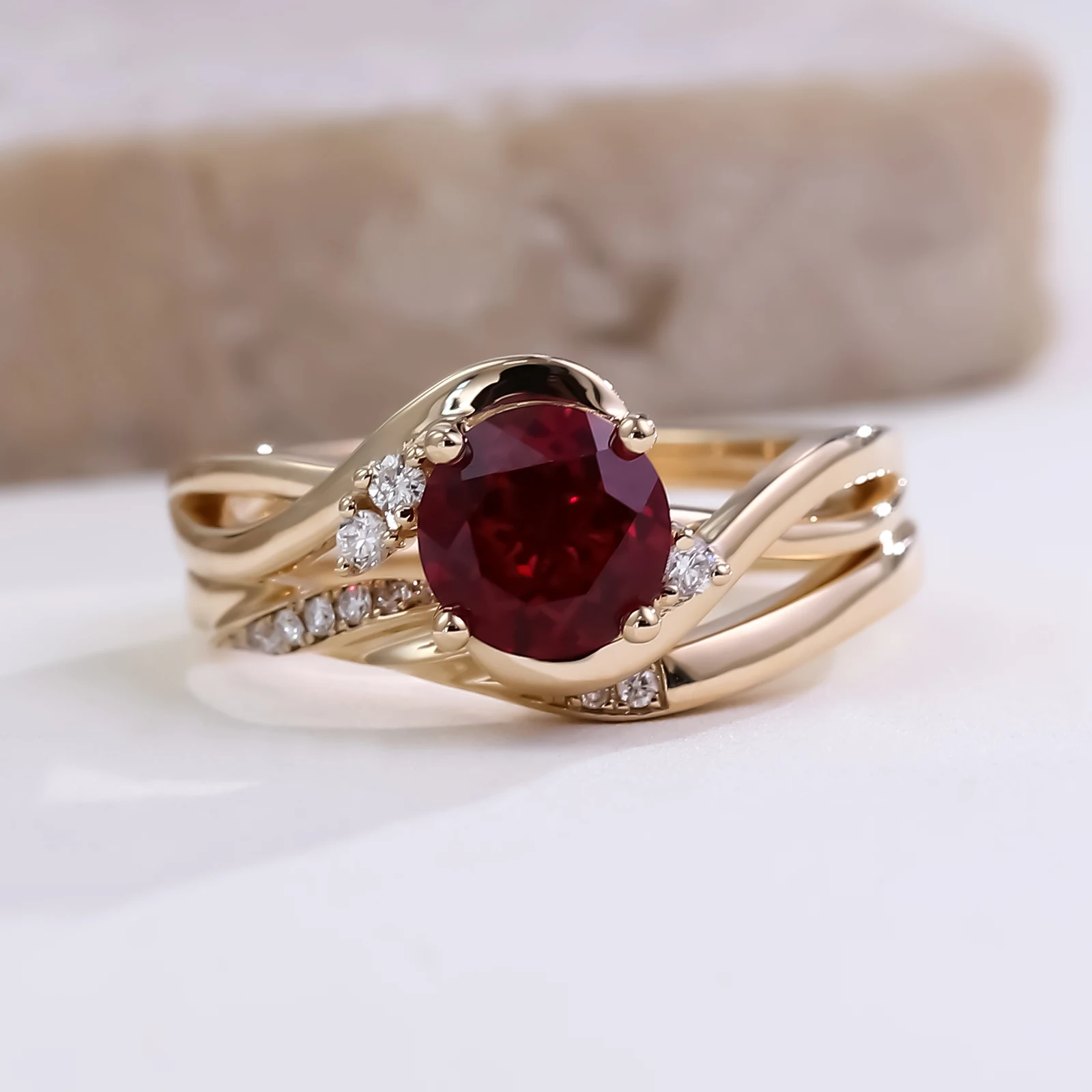 Provence custom 10K 14K solid gold bridal ring set round cut lab ruby wedding engagement rings for women twist anniversary gifts
Provence custom 10K 14K solid gold bridal ring set round cut lab ruby wedding engagement rings for women twist anniversary gifts