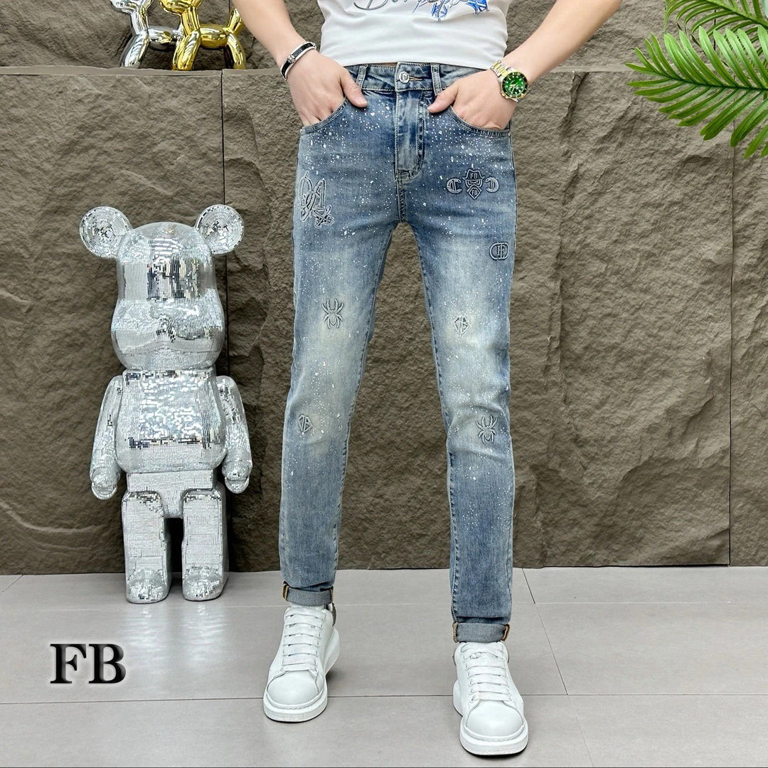 Spring Summer Light Blue Rhinestone Men's Jeans Faionable Slim Fit Casual Wear Cotton Polyester Blend Long Pants
Spring Summer Light Blue Rhinestone Men's Jeans Faionable Slim Fit Casual Wear Cotton Polyester Blend Long Pants