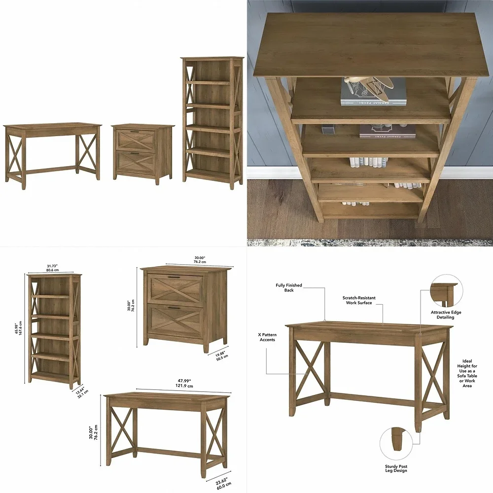 Key West 48W Writing Desk with 2 Drawer Lateral File Cabinet and 5 Shelf Bookcase in Reclaimed Pine
Key West 48W Writing Desk with 2 Drawer Lateral File Cabinet and 5 Shelf Bookcase in Reclaimed Pine
