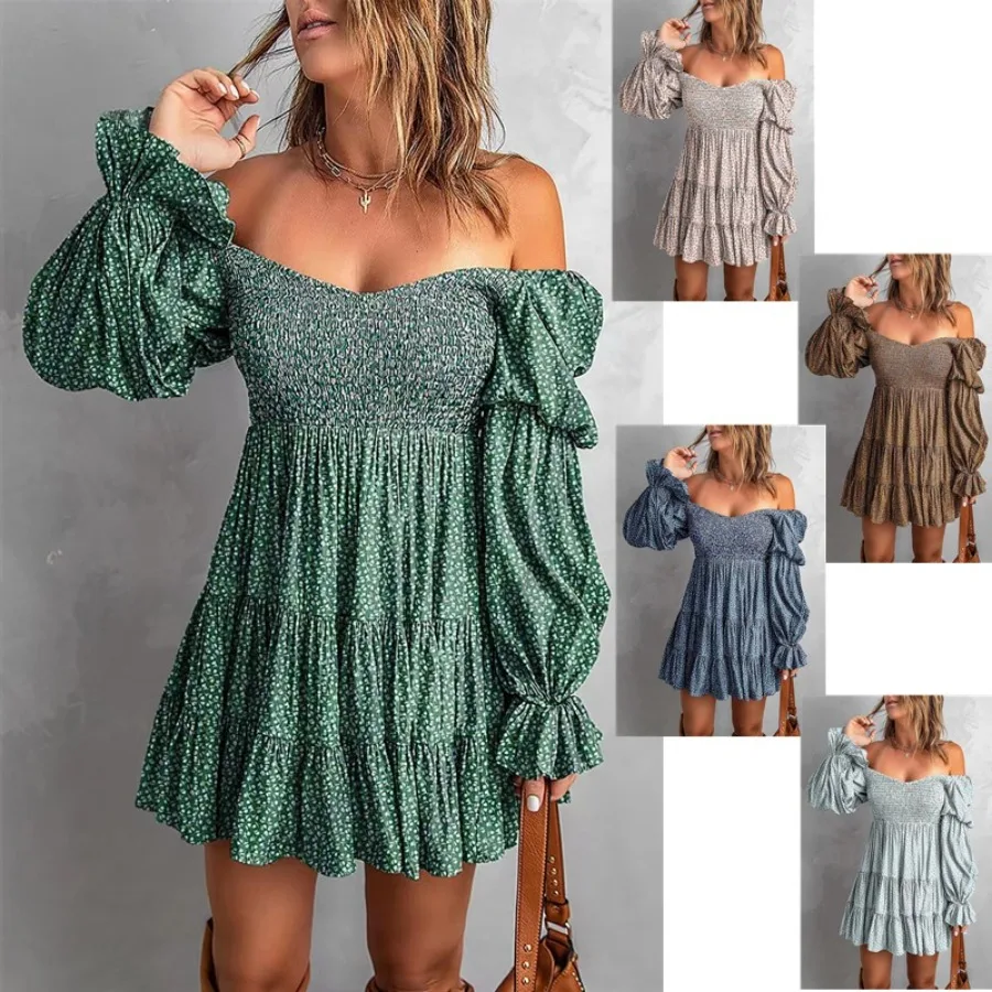 【New style】European and American autumn new pure color waist folded pleated A-line dress sexy one-collar off-the-shoulder dres
【New style】European and American autumn new pure color waist folded pleated A-line dress sexy one-collar off-the-shoulder dres