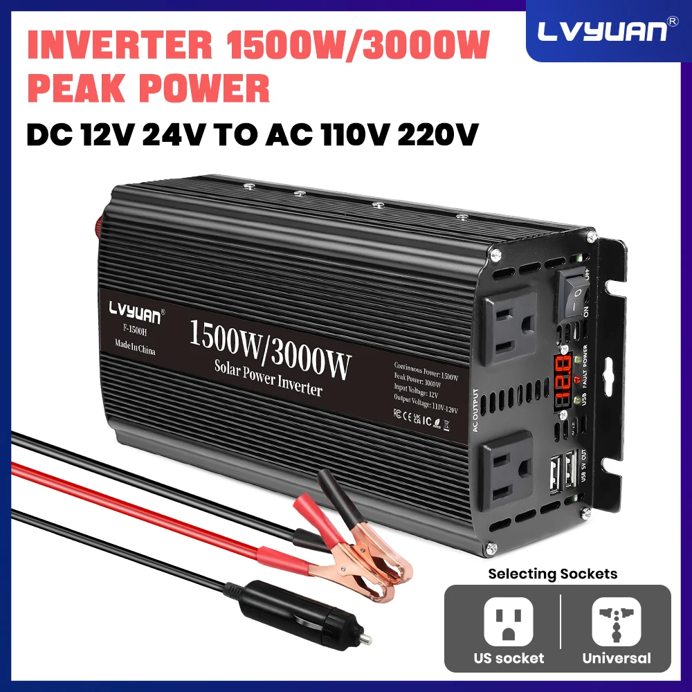 12V 24V Inverter for 110V 220V 1500W 3000W Power Modified Sine Wave UN US Socket Converter LED Display Car Inverter
12V 24V Inverter for 110V 220V 1500W 3000W Power Modified Sine Wave UN US Socket Converter LED Display Car Inverter