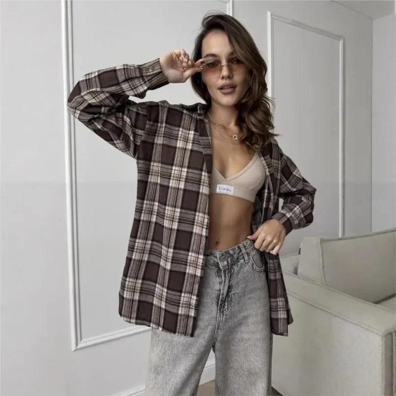 Spring Women's Plaid Striped Shirt Vintage Long Sleeve Blouses Office Casual Slim Top Fashion Retro Polo Button Up Y2K Shirts
Spring Women's Plaid Striped Shirt Vintage Long Sleeve Blouses Office Casual Slim Top Fashion Retro Polo Button Up Y2K Shirts