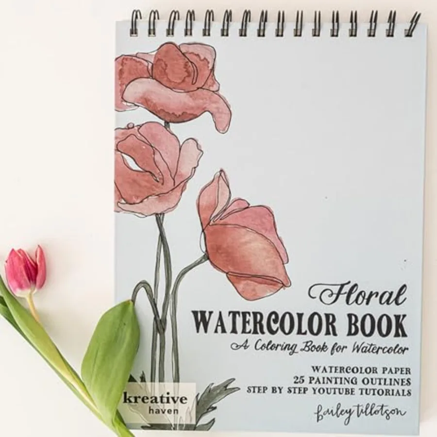 Watercolor Workbook for Adults Floral Coloring Book w/Video Tutorials 21 Outlines on 140lb Cold Press Cotton Paper, Spiral Boun
Watercolor Workbook for Adults Floral Coloring Book w/Video Tutorials 21 Outlines on 140lb Cold Press Cotton Paper, Spiral Boun