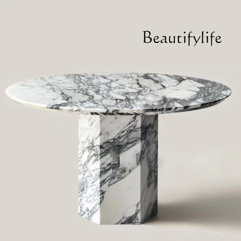 Natural large white dining table round living room medieval French light luxury dining table marble restaurant
Natural large white dining table round living room medieval French light luxury dining table marble restaurant