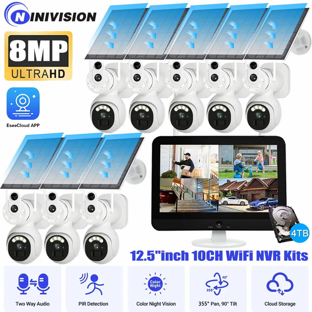 10CH 4K Solar WiFi PTZ Security Camera System with 12.5" LCD Monitor NVR Kit, 2-Way Audio, Wireless CCTV Video Surveillance Kit
10CH 4K Solar WiFi PTZ Security Camera System with 12.5" LCD Monitor NVR Kit, 2-Way Audio, Wireless CCTV Video Surveillance Kit