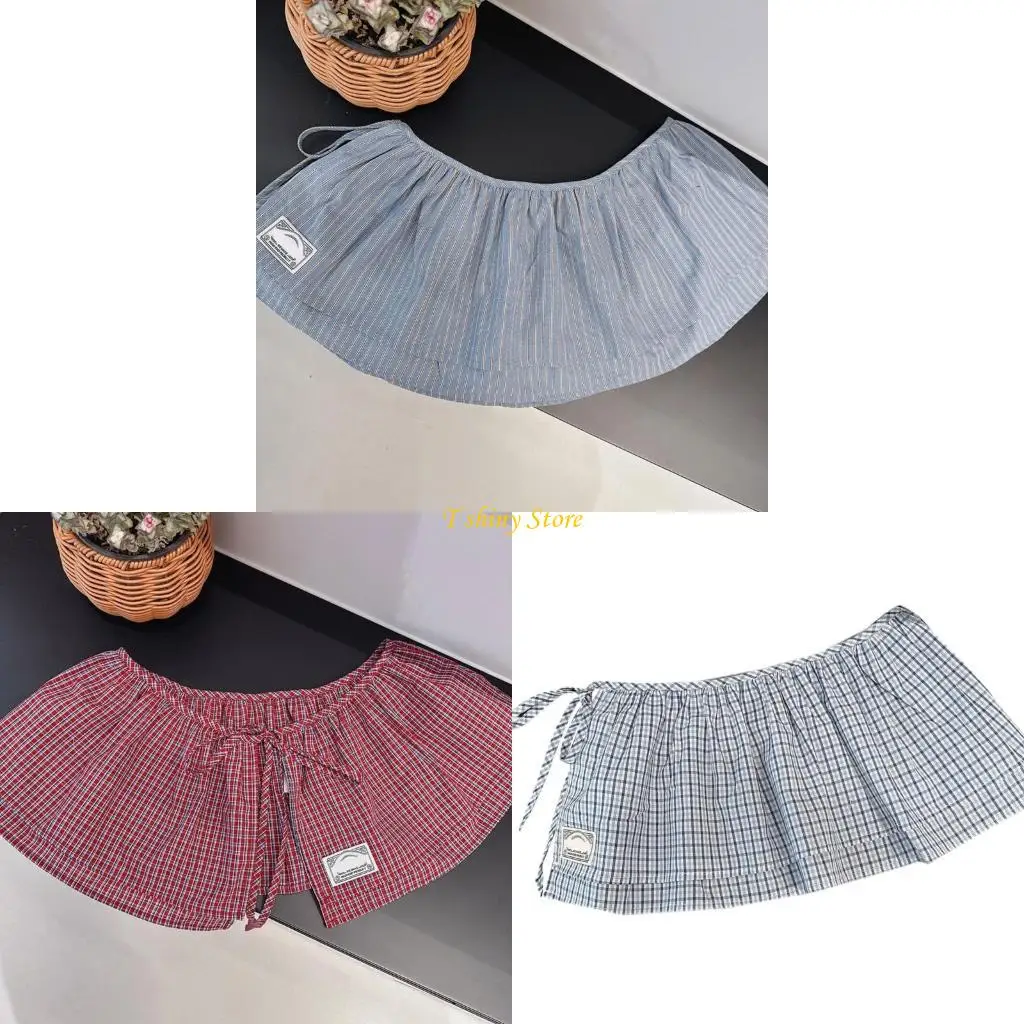 N58F Stylish Plaids Pattern Adjustable Tie Waist Mini Skirt for Women Double Layer Ruffle A Line Apron Skirt Shirt Extender 
N58F Stylish Plaids Pattern Adjustable Tie Waist Mini Skirt for Women Double Layer Ruffle A Line Apron Skirt Shirt Extender