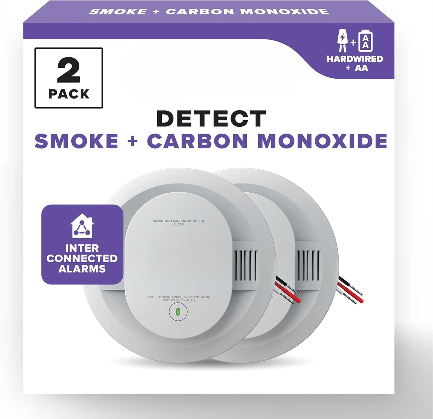 Hardwired Smoke & Carbon Monoxide Detector, AA Battery Backup Smoke Alarm, Interconnectable, LED Warning Light Indicators,2 Pack
Hardwired Smoke & Carbon Monoxide Detector, AA Battery Backup Smoke Alarm, Interconnectable, LED Warning Light Indicators,2 Pack