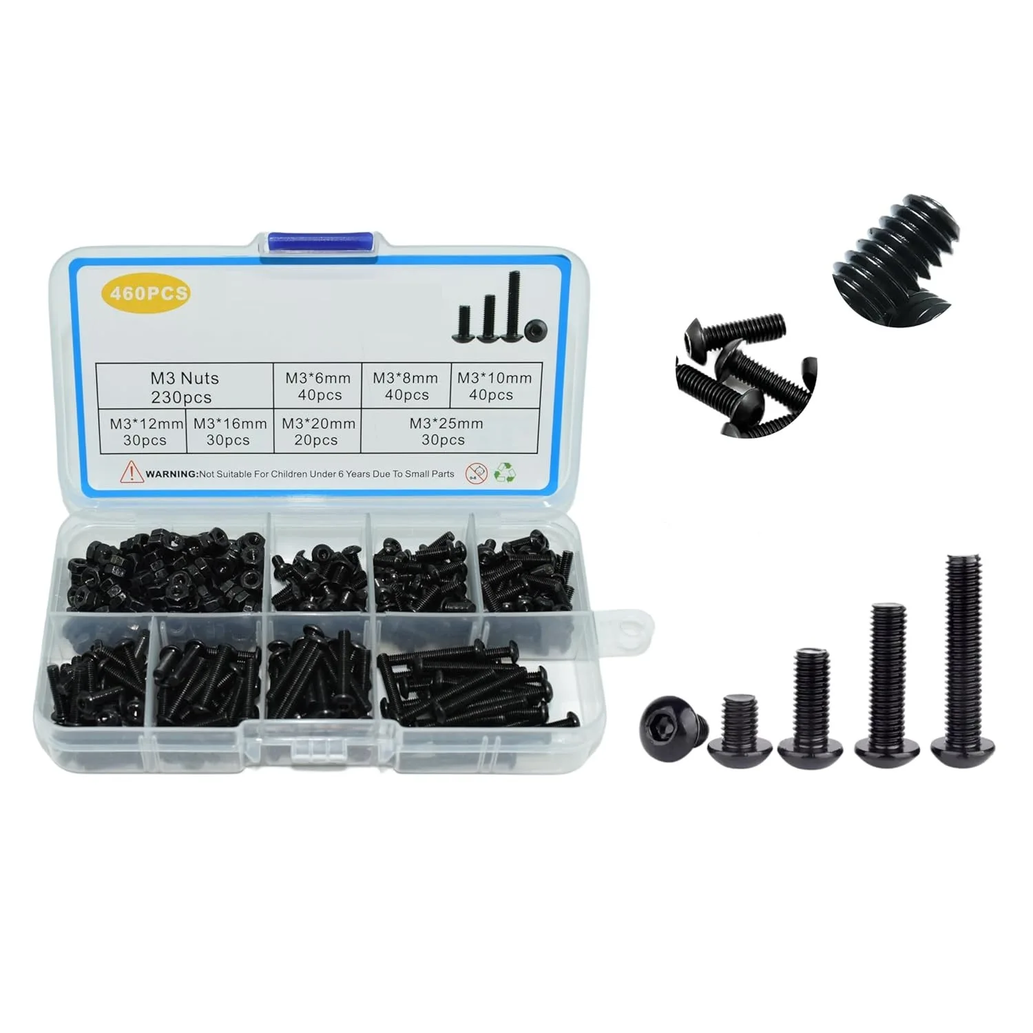 460pcs M3 Screw Bolt And Nut Combination Set Socket Head Cap Screw Kit for Home Repair And DIY Projects
460pcs M3 Screw Bolt And Nut Combination Set Socket Head Cap Screw Kit for Home Repair And DIY Projects