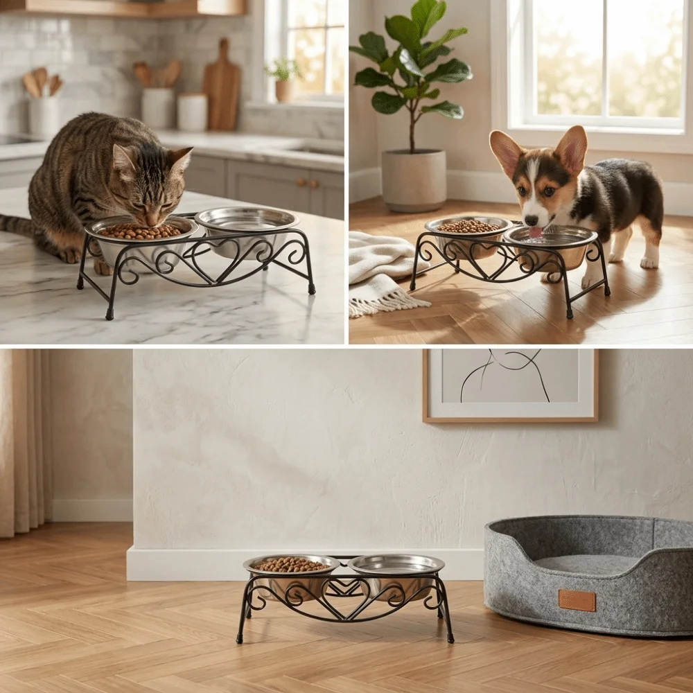 Stainless Steel Stainless Steel Pet Bowl Black Stoving Varnish Iron Stand Double Bowl 2-in-1 Pet Feeder
Stainless Steel Stainless Steel Pet Bowl Black Stoving Varnish Iron Stand Double Bowl 2-in-1 Pet Feeder