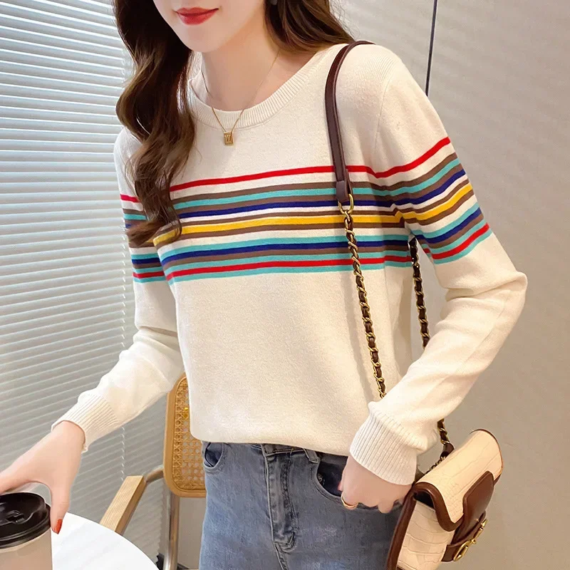 Rainbow Stripes Knitted Sweater Round Neck Pullover Women's Inner Wear Base Layer Autumn Winter New Style Fashionable Top
Rainbow Stripes Knitted Sweater Round Neck Pullover Women's Inner Wear Base Layer Autumn Winter New Style Fashionable Top