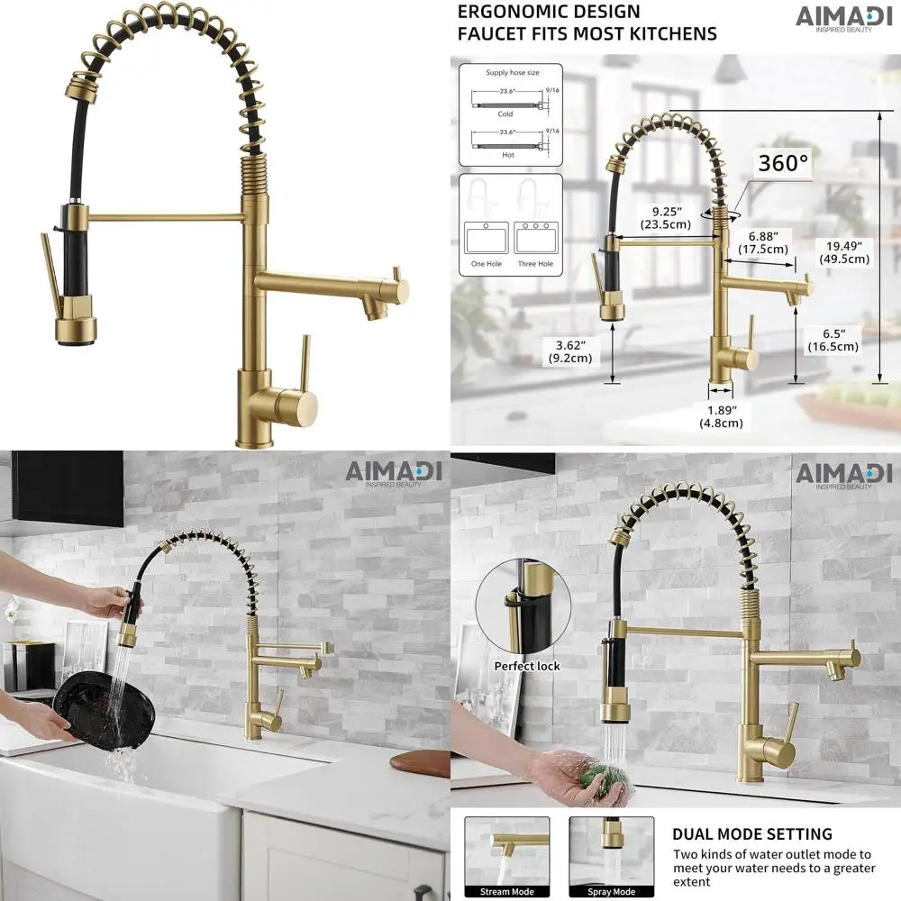 Pull-Down Spray Gold Kitchen Faucet with Dual Nozzles for Commercial Use
Pull-Down Spray Gold Kitchen Faucet with Dual Nozzles for Commercial Use