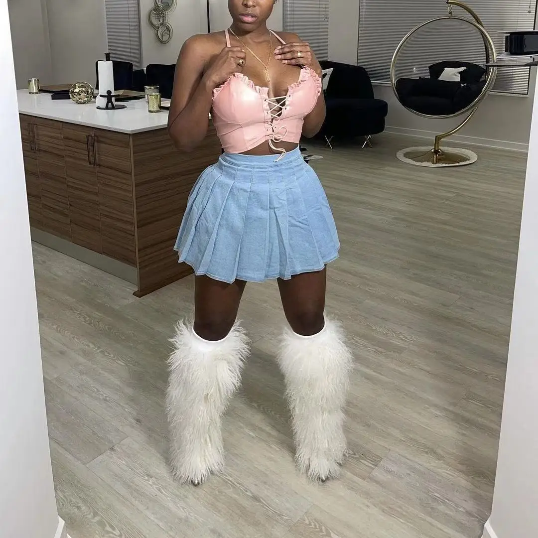 Sexy Casual Denim Pleated Mini Skirt Women Solid Color A Line Skirt Summer High Waist Female Short Skirt
Sexy Casual Denim Pleated Mini Skirt Women Solid Color A Line Skirt Summer High Waist Female Short Skirt