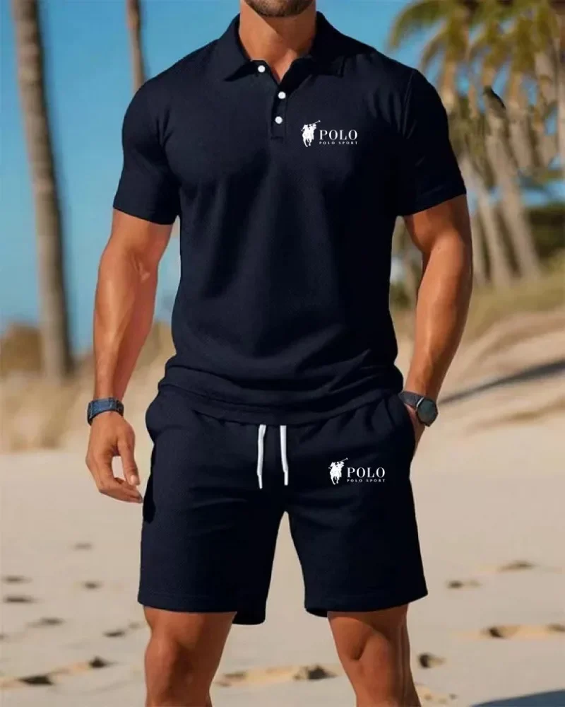European style men's polo-neck short-sleeved shirt with mesh ventilation drawstring shorts - summer casual sports two-piece set
European style men's polo-neck short-sleeved shirt with mesh ventilation drawstring shorts - summer casual sports two-piece set