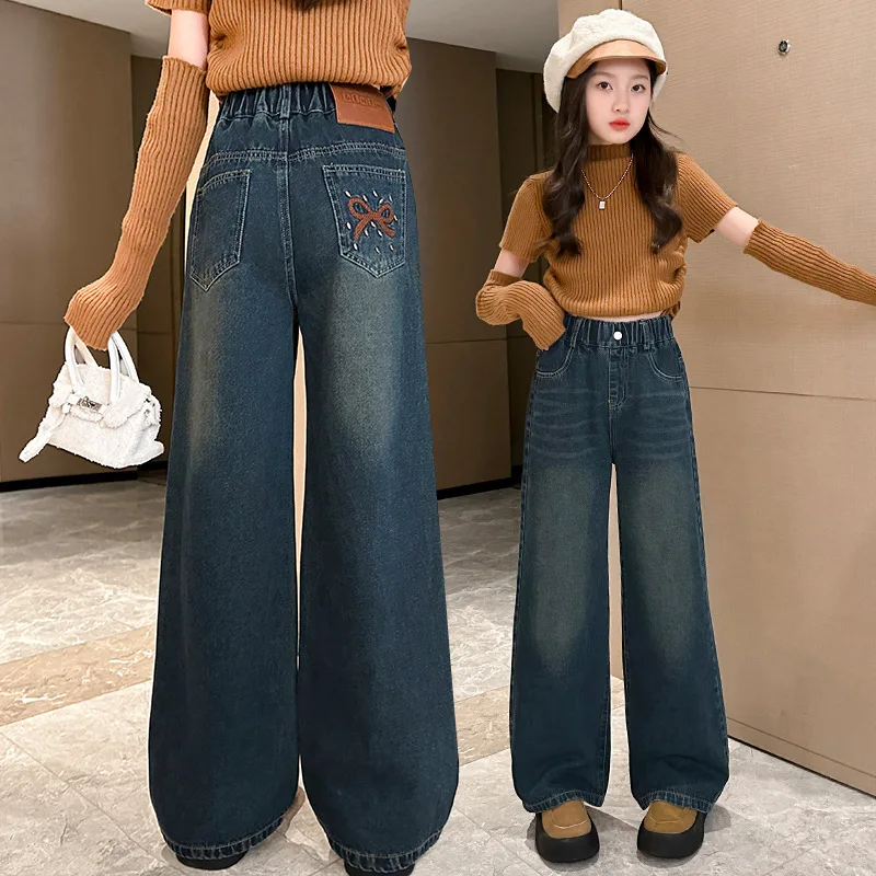 Children Clothes Girl High Waist Straight Leg Jeans Retro Style Teenage Kids Casual Denim Trousers With Bowknot Embroider Pants
Children Clothes Girl High Waist Straight Leg Jeans Retro Style Teenage Kids Casual Denim Trousers With Bowknot Embroider Pants