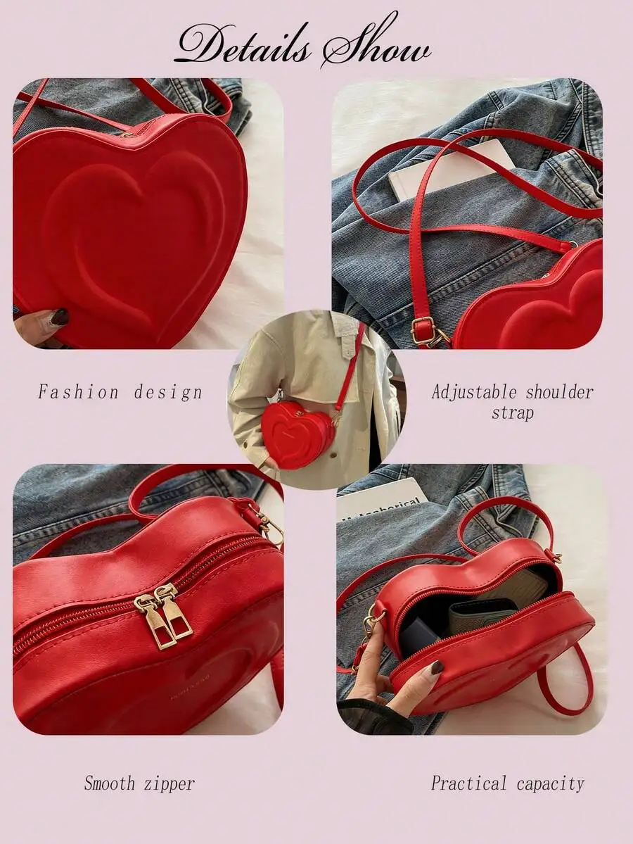 Red Heart-Shaped Mini Crossbody Bag For Women – Adjustable Strap, Smooth Zipper, Practical Capacity, Fashionable All-Season
Red Heart-Shaped Mini Crossbody Bag For Women – Adjustable Strap, Smooth Zipper, Practical Capacity, Fashionable All-Season