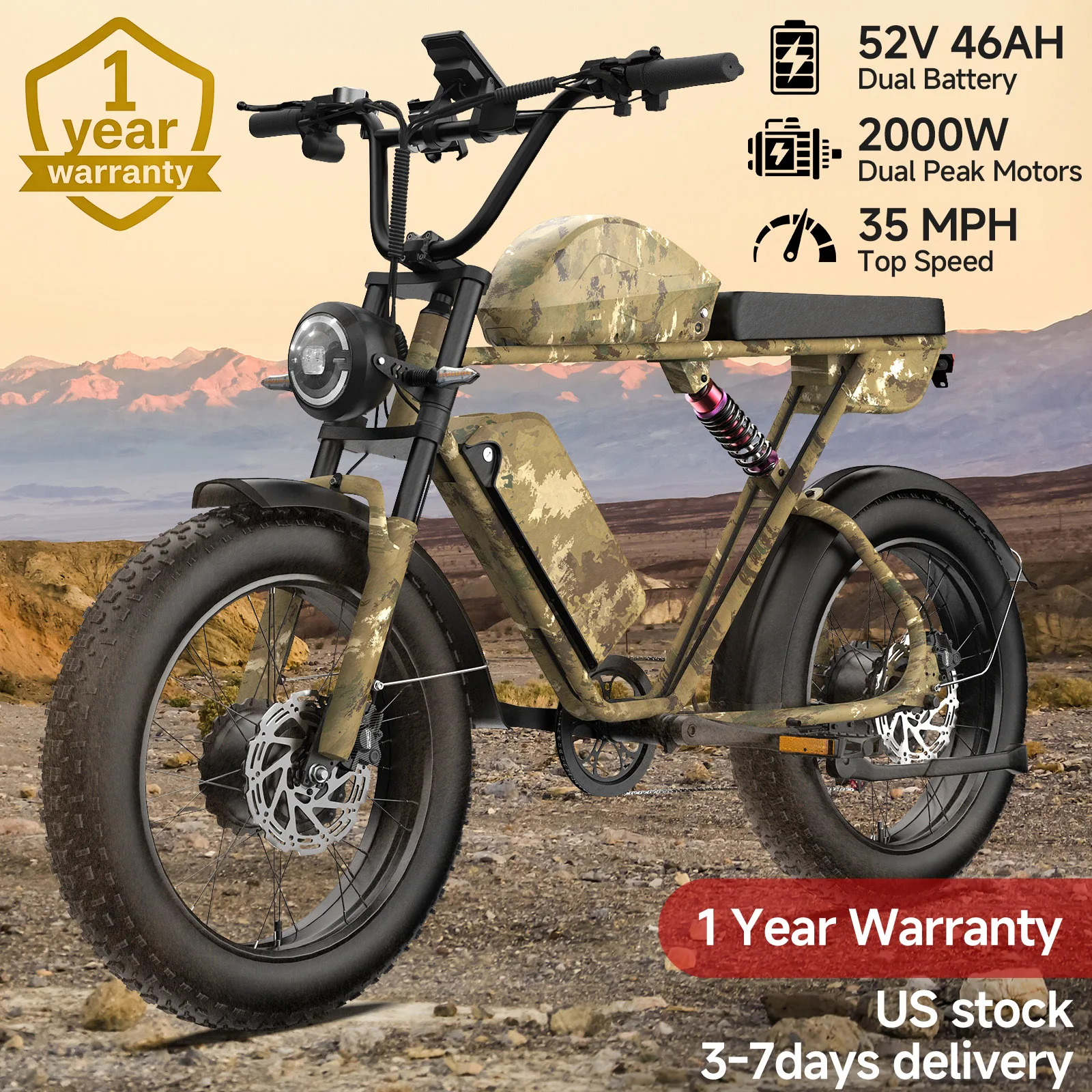 Dual Motors 52V Electric Bike Long-Range Ebike 35MPH City Cruiser 160-Mile Range Adult Commuter EBike Smart LCD Display US Stock
Dual Motors 52V Electric Bike Long-Range Ebike 35MPH City Cruiser 160-Mile Range Adult Commuter EBike Smart LCD Display US Stock