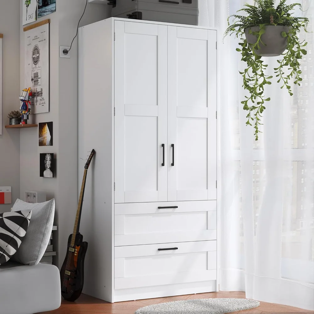 Wood White Wardrobe Closet with 2 Doors and 2 Drawers,Bedroom Freestanding Armoire Storage Cabinet with Shelves
Wood White Wardrobe Closet with 2 Doors and 2 Drawers,Bedroom Freestanding Armoire Storage Cabinet with Shelves